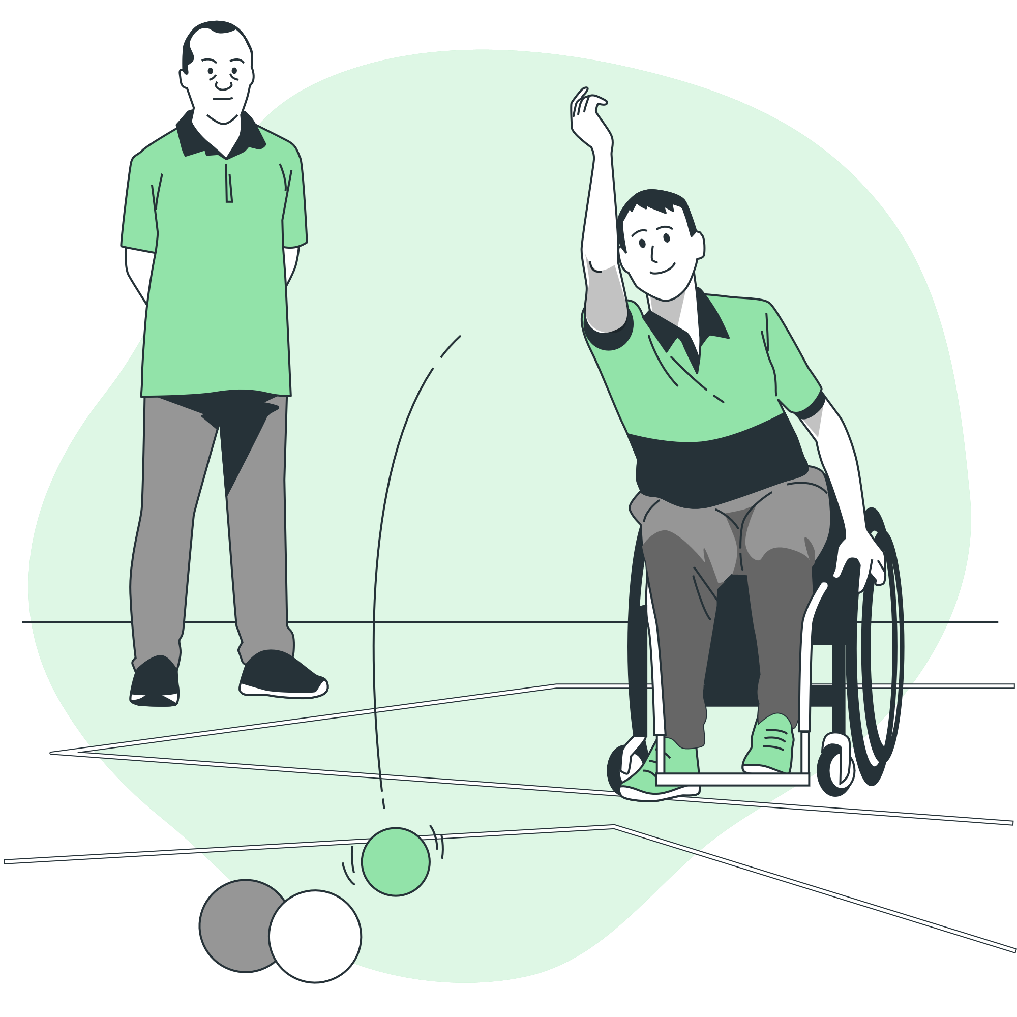 Illustration d'une personne en fauteuil roulant pratiquant la boccia paralympique.